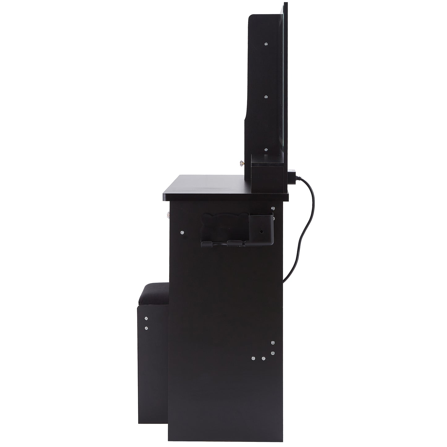 41' Large Size Left Drawer Desktop Vanity Table+Cushioned Stool Dresser Set, 2 AC+2 USB Power Station, Hair Dryer Stand, Extra Large Touch Control LED Mirror, 3-color Switch, EPA, GCC, UL Certificate