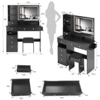 Luxury Black MDF Vanity Table Set with LED Mirror.
