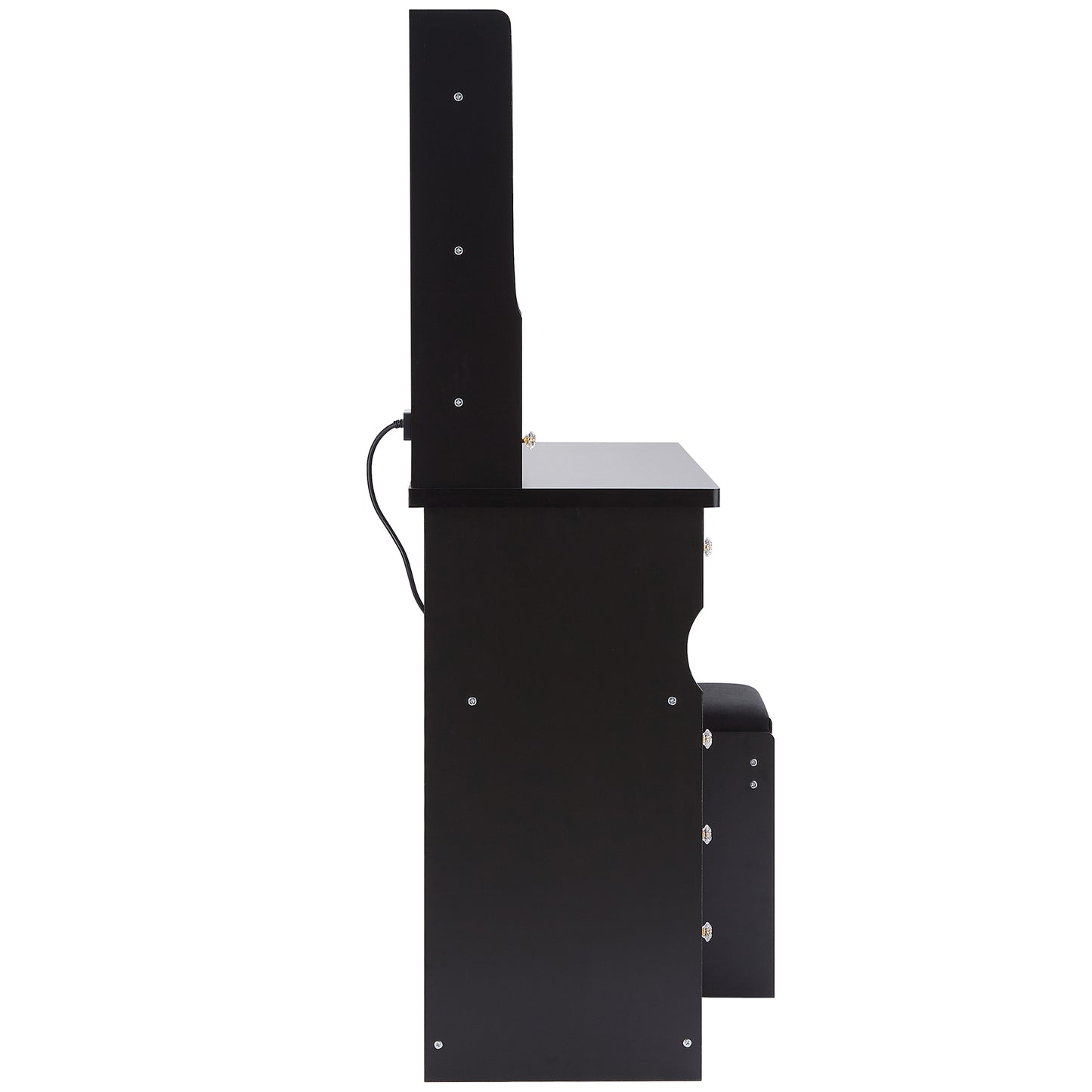 41' Large Size Left Drawer Desktop Vanity Table+Cushioned Stool Dresser Set, 2 AC+2 USB Power Station, Hair Dryer Stand, Extra Large Touch Control LED Mirror, 3-color Switch, EPA, GCC, UL Certificate