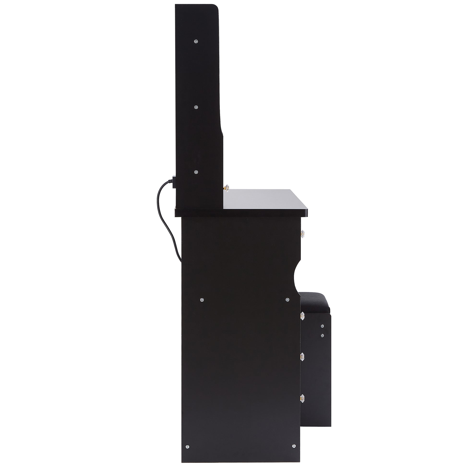 41' Large Size Left Drawer Desktop Vanity Table+Cushioned Stool Dresser Set, 2 AC+2 USB Power Station, Hair Dryer Stand, Extra Large Touch Control LED Mirror, 3-color Switch, EPA, GCC, UL Certificate