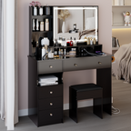 Luxury Black MDF Vanity Table Set with LED Mirror.