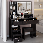 Luxury Black MDF Vanity Table Set with LED Mirror.