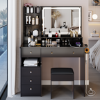 Luxury Black MDF Vanity Table Set with LED Mirror.