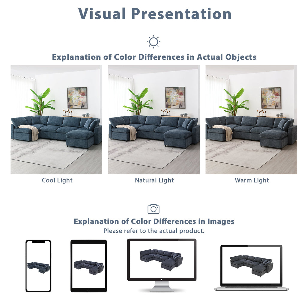 130*65' Modern Modular Cloud Sofa Bed, 6 Seat Chenille Sectional Couch Set with Ottoman,Free Combination,Convertible U Shaped Sleeper Sofa for Living Room, Apartment, 3 Colors - Groovy Boardz