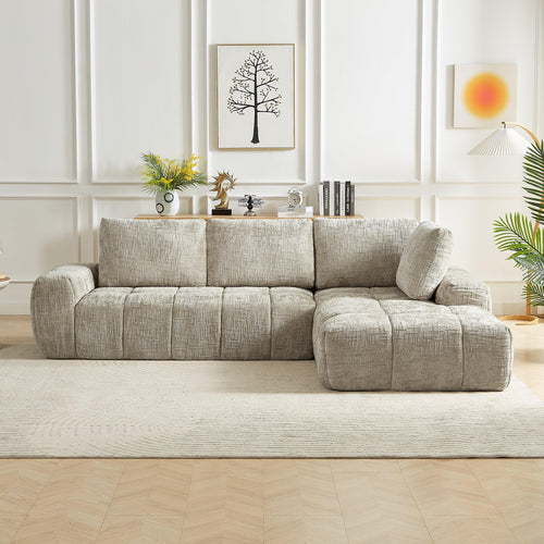 Luxury Chenille L-Shape Sectional Sofa in Khaki.