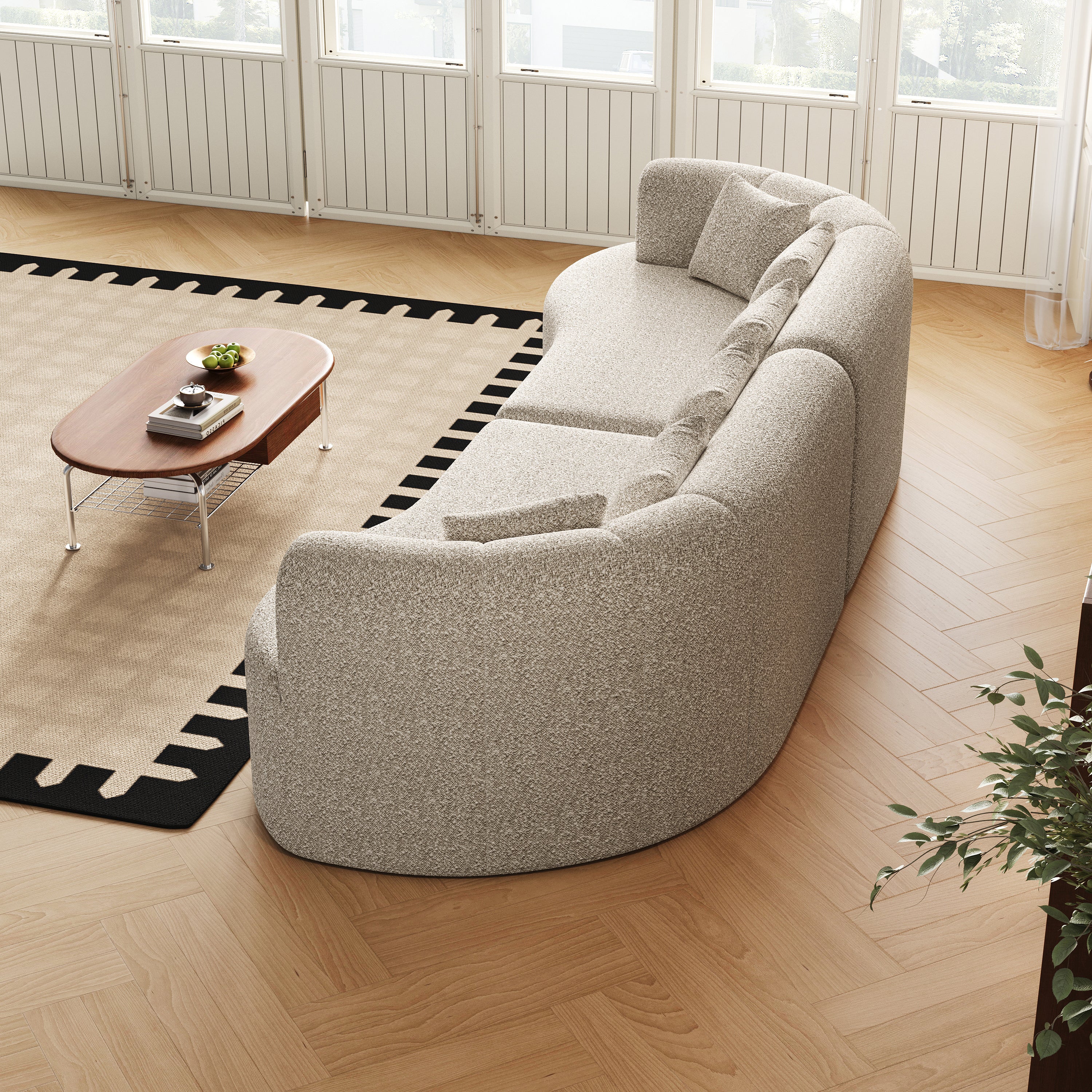 Curved Sectional Sofa, 106.3-inch Oversized Modern Bone-Free Cloud Sofa with 6 Pillows Luxury Chenille Four-Seater Memory Foam Sofa with Deep Seat Design,Light khaki Sectional Sofa