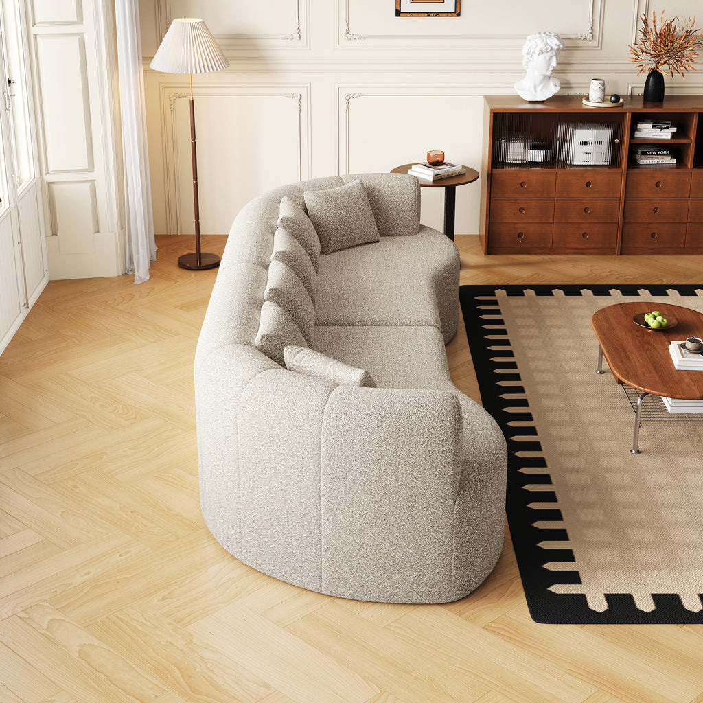 Curved Sectional Sofa, 106.3-inch Oversized Modern Bone-Free Cloud Sofa with 6 Pillows Luxury Chenille Four-Seater Memory Foam Sofa with Deep Seat Design,Light khaki Sectional Sofa