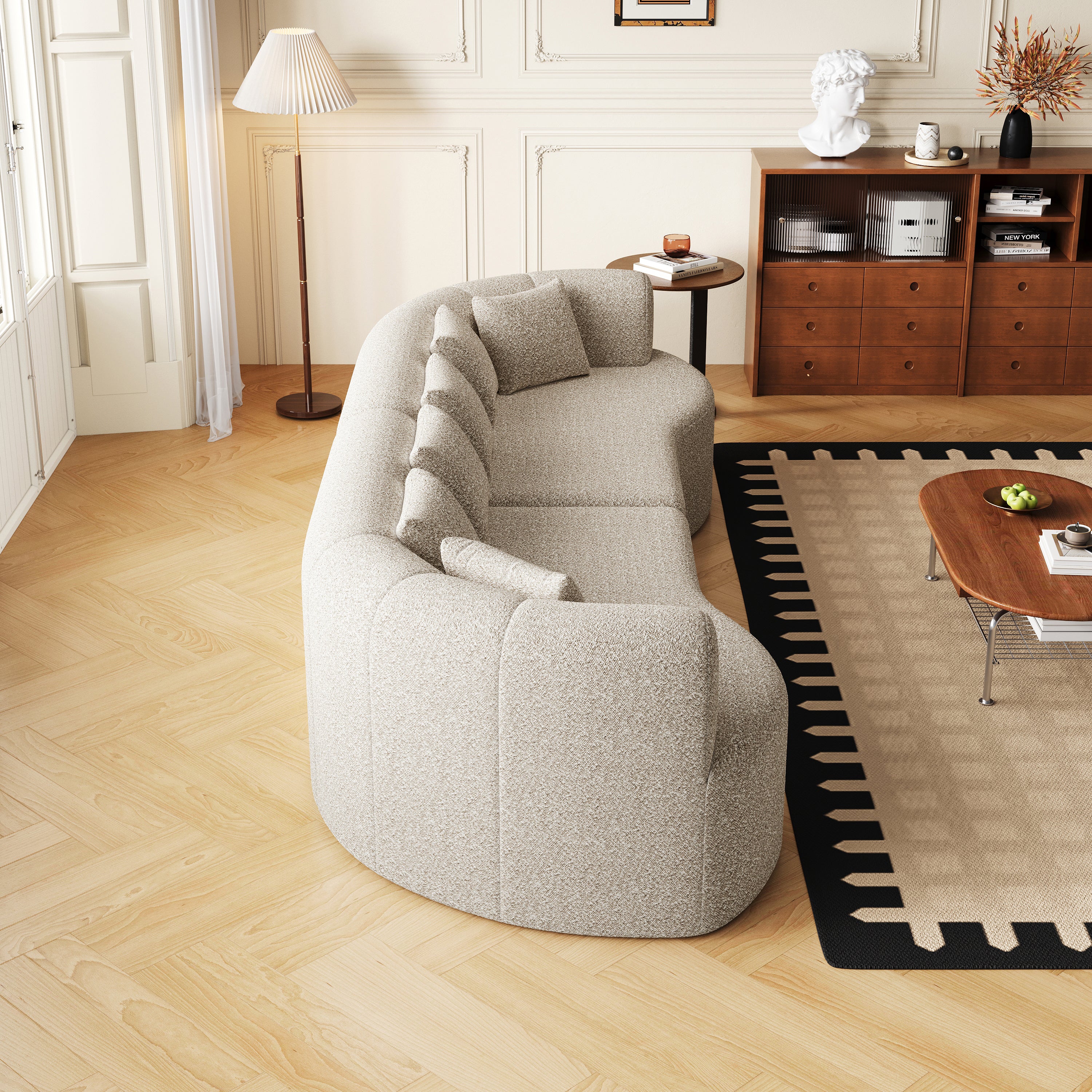 Curved Sectional Sofa, 106.3-inch Oversized Modern Bone-Free Cloud Sofa with 6 Pillows Luxury Chenille Four-Seater Memory Foam Sofa with Deep Seat Design,Light khaki Sectional Sofa