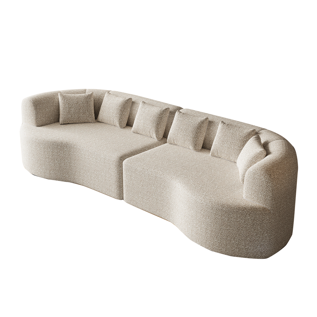 Curved Sectional Sofa, 106.3-inch Oversized Modern Bone-Free Cloud Sofa with 6 Pillows Luxury Chenille Four-Seater Memory Foam Sofa with Deep Seat Design,Light khaki Sectional Sofa