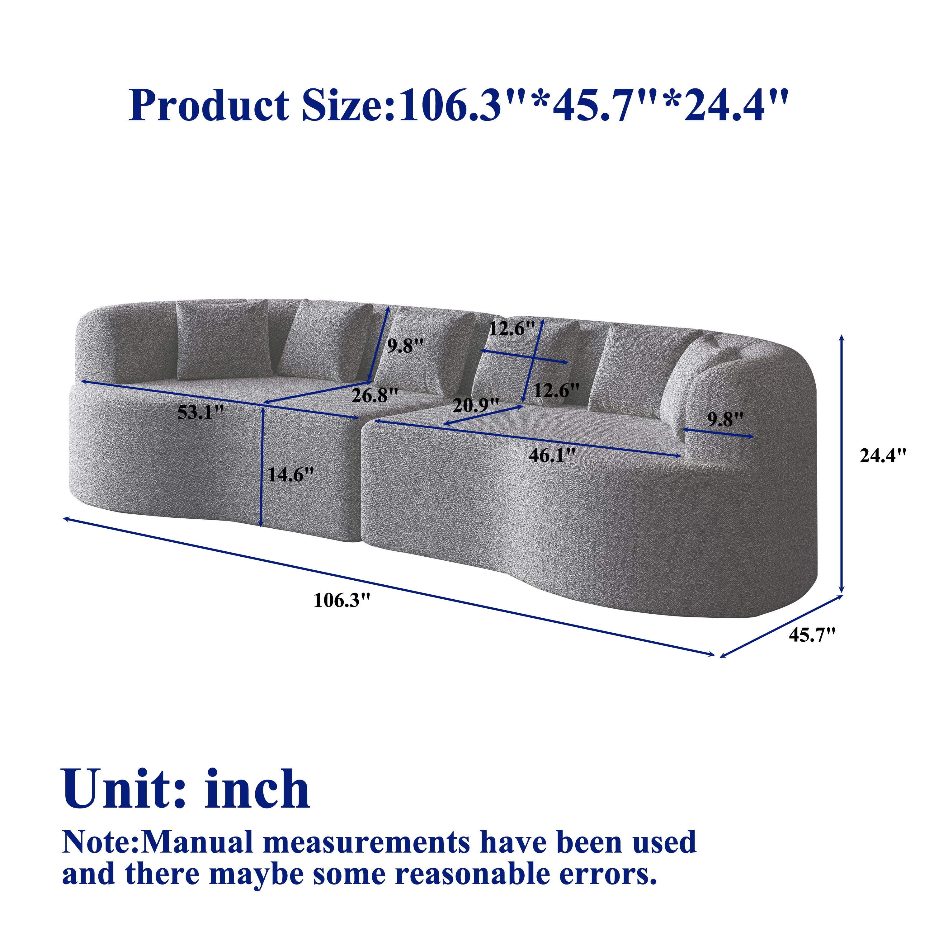 Curved Sectional Sofa, 106.3-inch Oversized Modern Bone-Free Cloud Sofa with 6 Pillows Luxury Chenille Four-Seater Memory Foam Sofa with Deep Seat Design,Light khaki Sectional Sofa