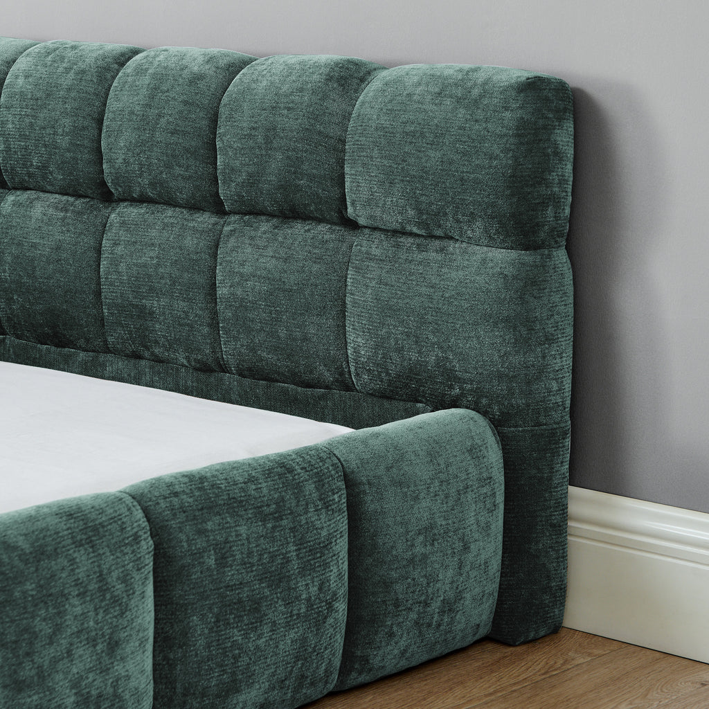 California King size Upholstered Bed Frame with Thick Fabric, Chenille Fabric Grounded Queen Size Platform Bed with Headboard and Solid Frame. No Box Spring Needed-Blue Green-(90.5''*80.5''*31'')