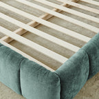 California King size Upholstered Bed Frame with Thick Fabric, Chenille Fabric Grounded Queen Size Platform Bed with Headboard and Solid Frame. No Box Spring Needed-Blue Green-(90.5''*80.5''*31'')