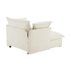 Luxury Cream Chenille Armchair With Wide Ottoman Set.