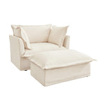 Luxury Cream Chenille Armchair With Wide Ottoman Set.