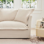 Luxury Cream Chenille Armchair With Wide Ottoman Set.