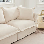 Luxury Cream Chenille Armchair With Wide Ottoman Set.