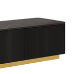 ON-TREND Luxury Fluted TV Stand for TVs Up to 85', Faux Marble Tabletop Media Console with 4 Drawers, Curved Profile Design, Modern Entertainment Center with Gold Base for Living Room, Black
