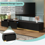 ON-TREND Luxury Fluted TV Stand for TVs Up to 85', Faux Marble Tabletop Media Console with 4 Drawers, Curved Profile Design, Modern Entertainment Center with Gold Base for Living Room, Black