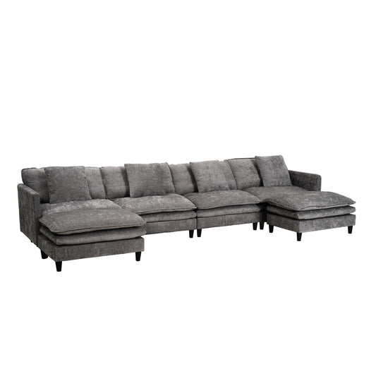 Modular U-shaped Chenille Fabric Sofa in Gray, 143.31-Inch, with Adjustable Layout and Premium Polyester Fabric for Comfort and Durability Sectional Sofa