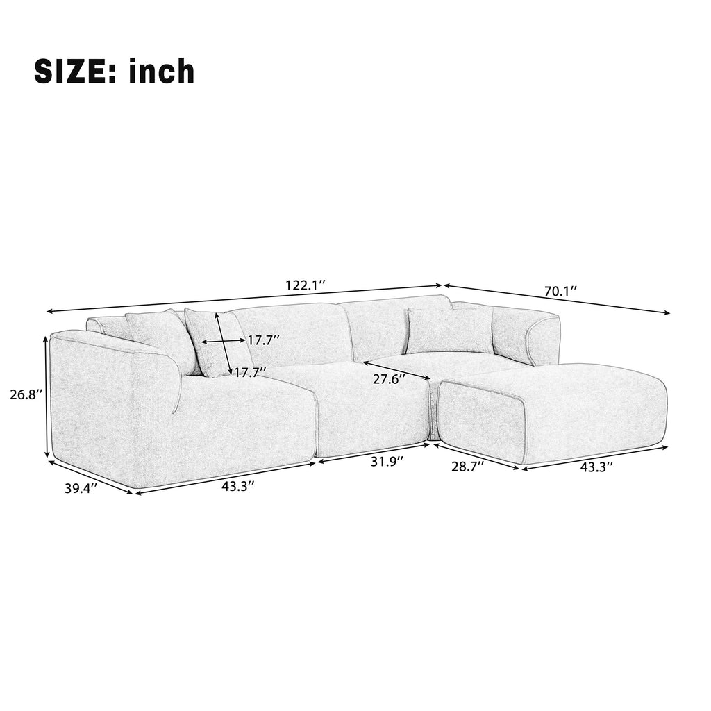 U_Style Luxury living room double-needle cut velvet sofa, 4-seater with pure sponge seat cushions and a detachable footstool, includes 3 throw pillows. Ideal for living rooms, apartments, and more.