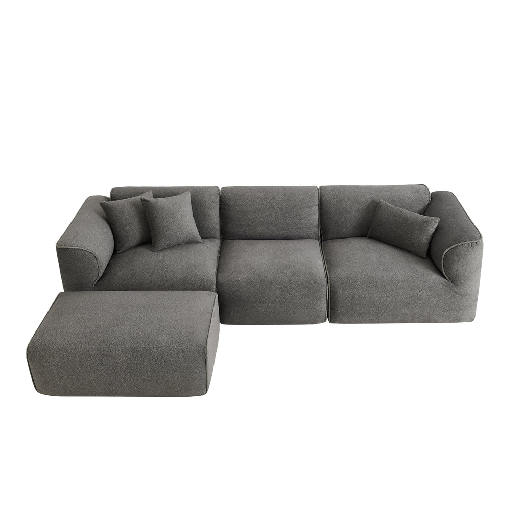 U_Style Luxury living room double-needle cut velvet sofa, 4-seater with pure sponge seat cushions and a detachable footstool, includes 3 throw pillows. Ideal for living rooms, apartments, and more.