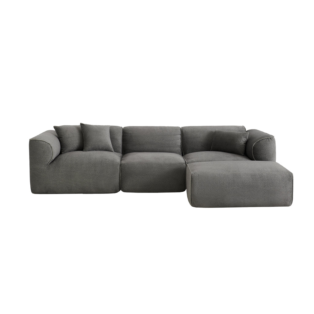 U_Style Luxury living room double-needle cut velvet sofa, 4-seater with pure sponge seat cushions and a detachable footstool, includes 3 throw pillows. Ideal for living rooms, apartments, and more.