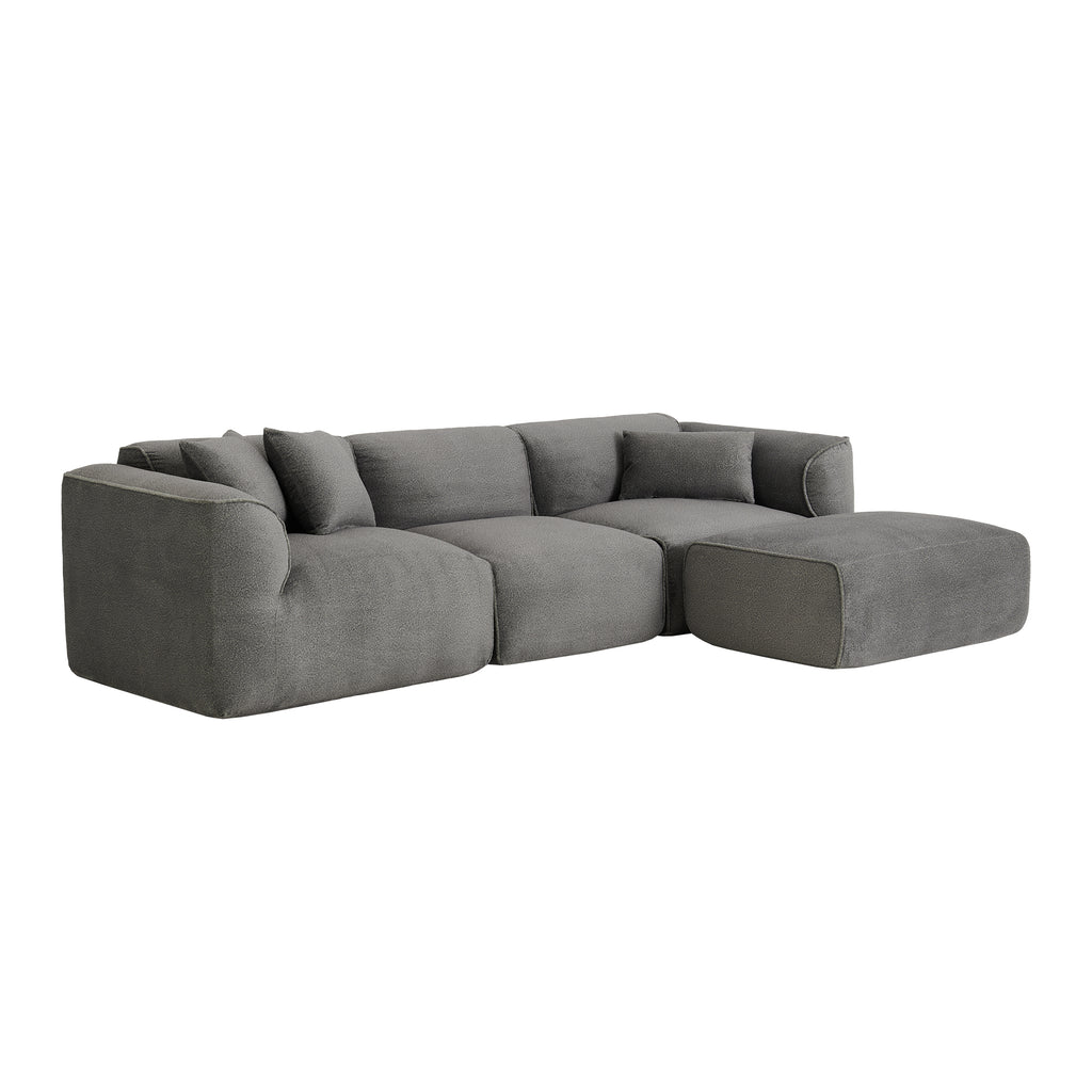 U_Style Luxury living room double-needle cut velvet sofa, 4-seater with pure sponge seat cushions and a detachable footstool, includes 3 throw pillows. Ideal for living rooms, apartments, and more.