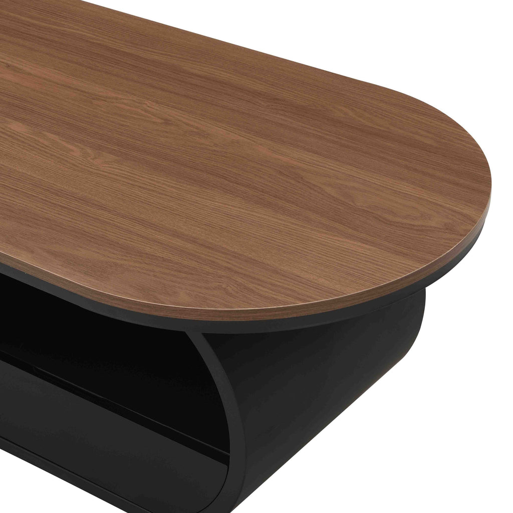 Luxury Industrial Oval Coffee Table, 47.24'' Coffee Table with Storage Drawer, Black Metal Center Table for Living Room