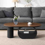Luxury Industrial Oval Coffee Table, 47.24'' Coffee Table with Storage Drawer, Black Metal Center Table for Living Room