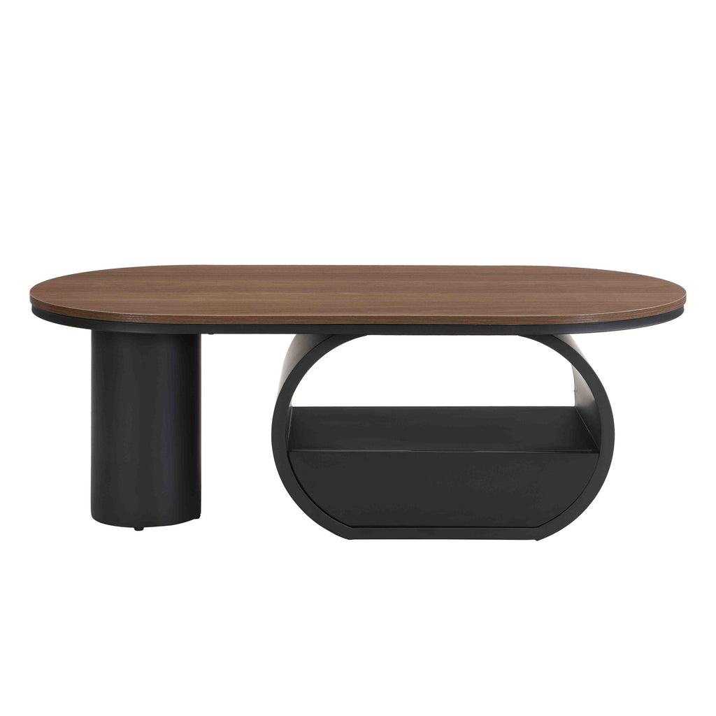 Luxury Industrial Oval Coffee Table, 47.24'' Coffee Table with Storage Drawer, Black Metal Center Table for Living Room