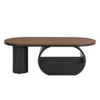 Luxury Industrial Oval Coffee Table, 47.24'' Coffee Table with Storage Drawer, Black Metal Center Table for Living Room