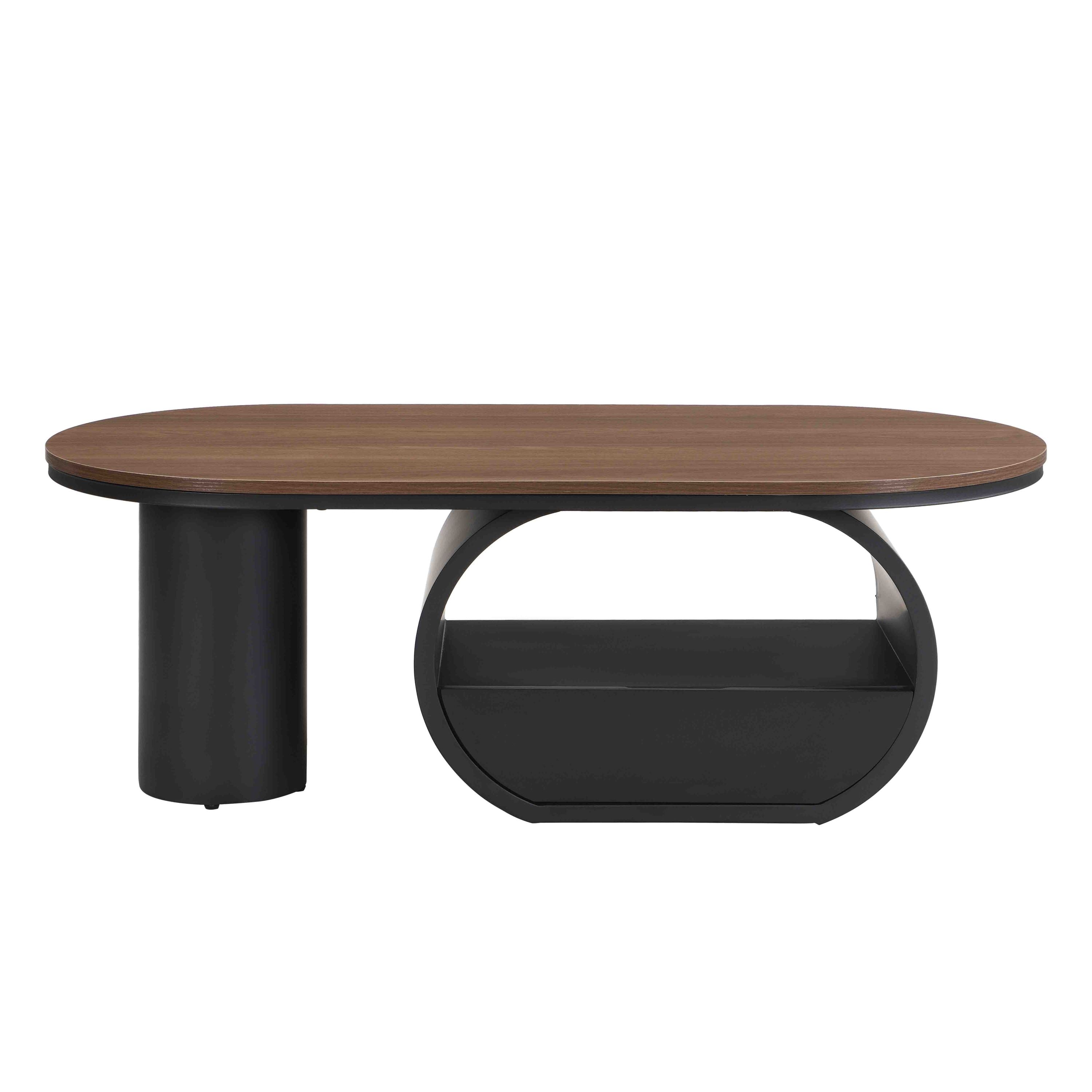 Luxury Industrial Oval Coffee Table, 47.24'' Coffee Table with Storage Drawer, Black Metal Center Table for Living Room