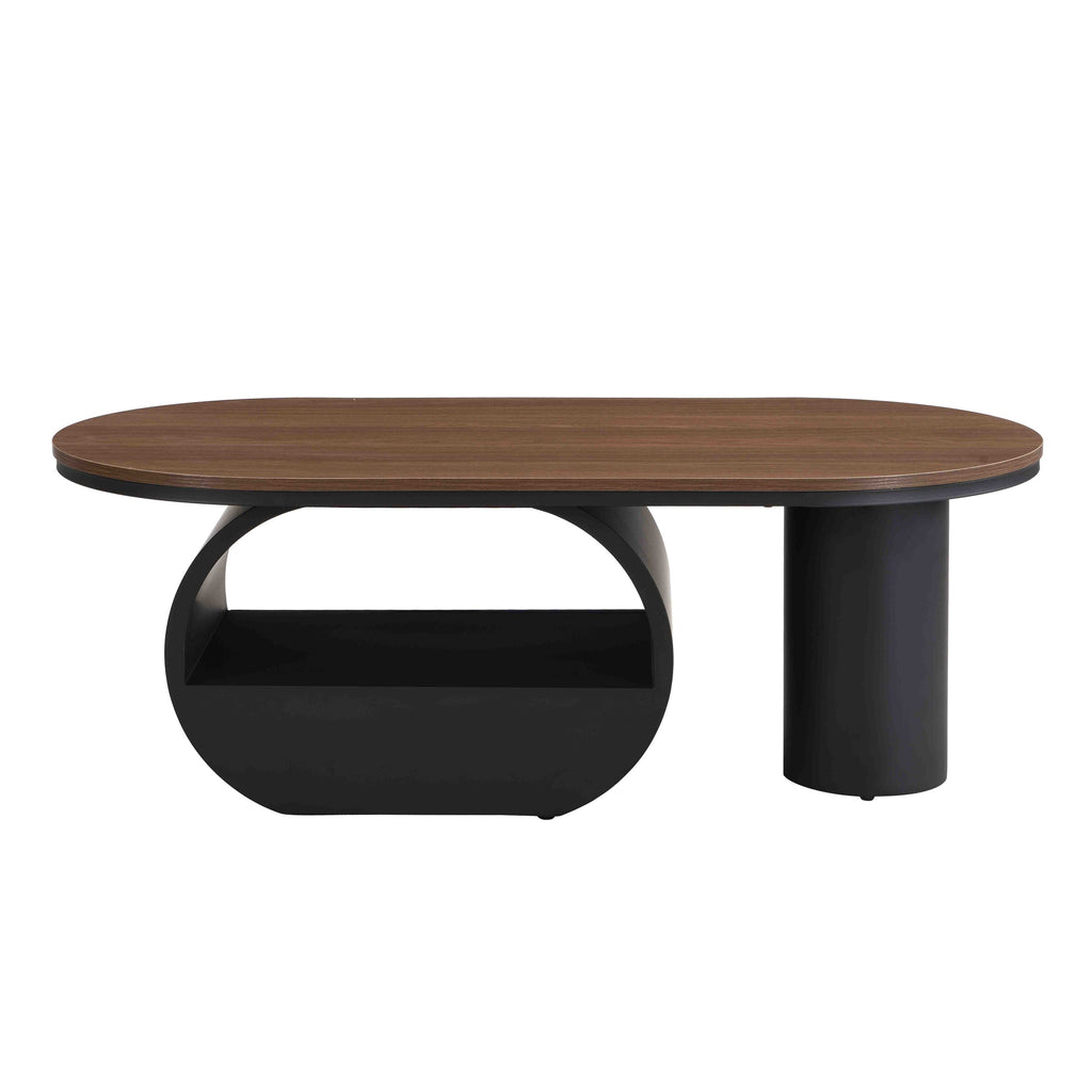 Luxury Industrial Oval Coffee Table, 47.24'' Coffee Table with Storage Drawer, Black Metal Center Table for Living Room