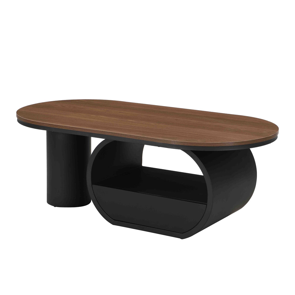 Luxury Industrial Oval Coffee Table, 47.24'' Coffee Table with Storage Drawer, Black Metal Center Table for Living Room