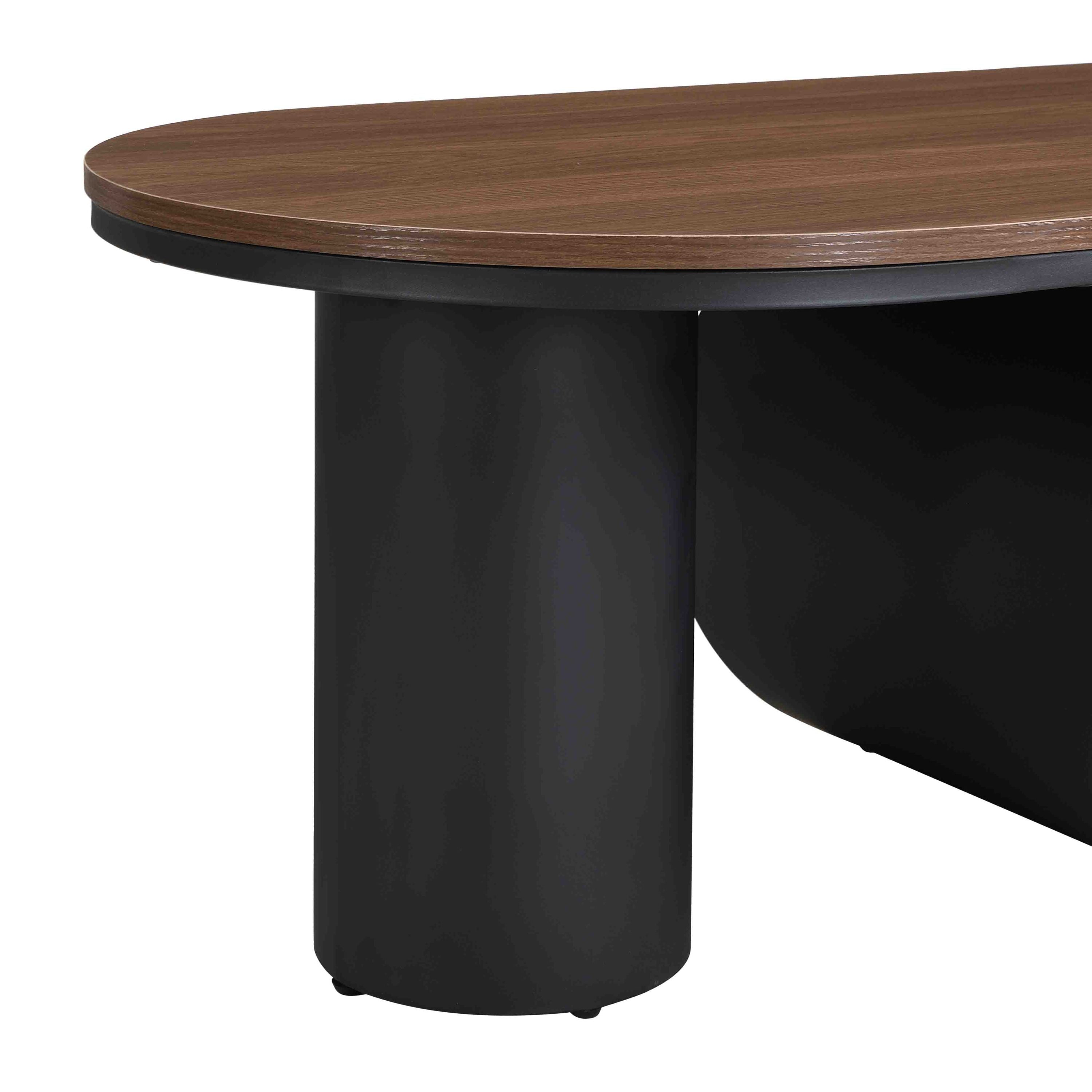 Luxury Industrial Oval Coffee Table, 47.24'' Coffee Table with Storage Drawer, Black Metal Center Table for Living Room