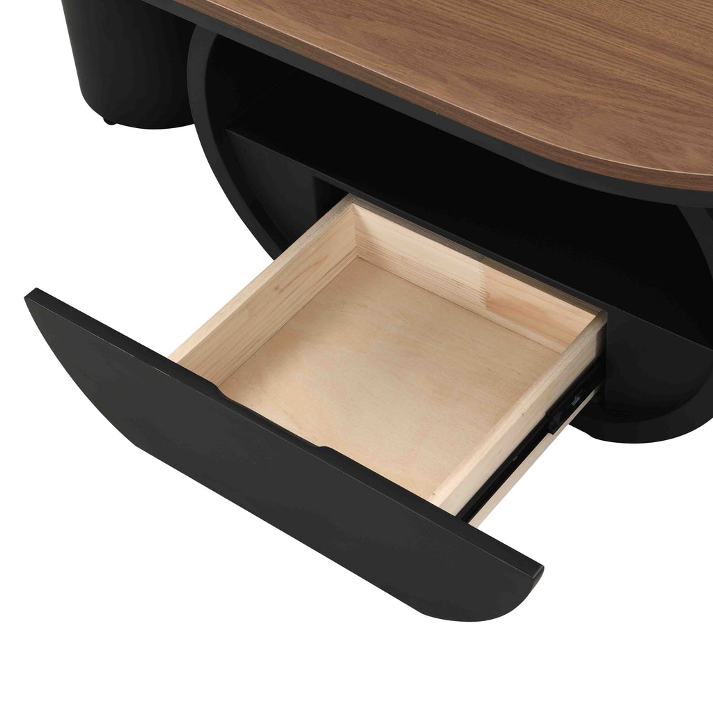 Luxury Industrial Oval Coffee Table, 47.24'' Coffee Table with Storage Drawer, Black Metal Center Table for Living Room