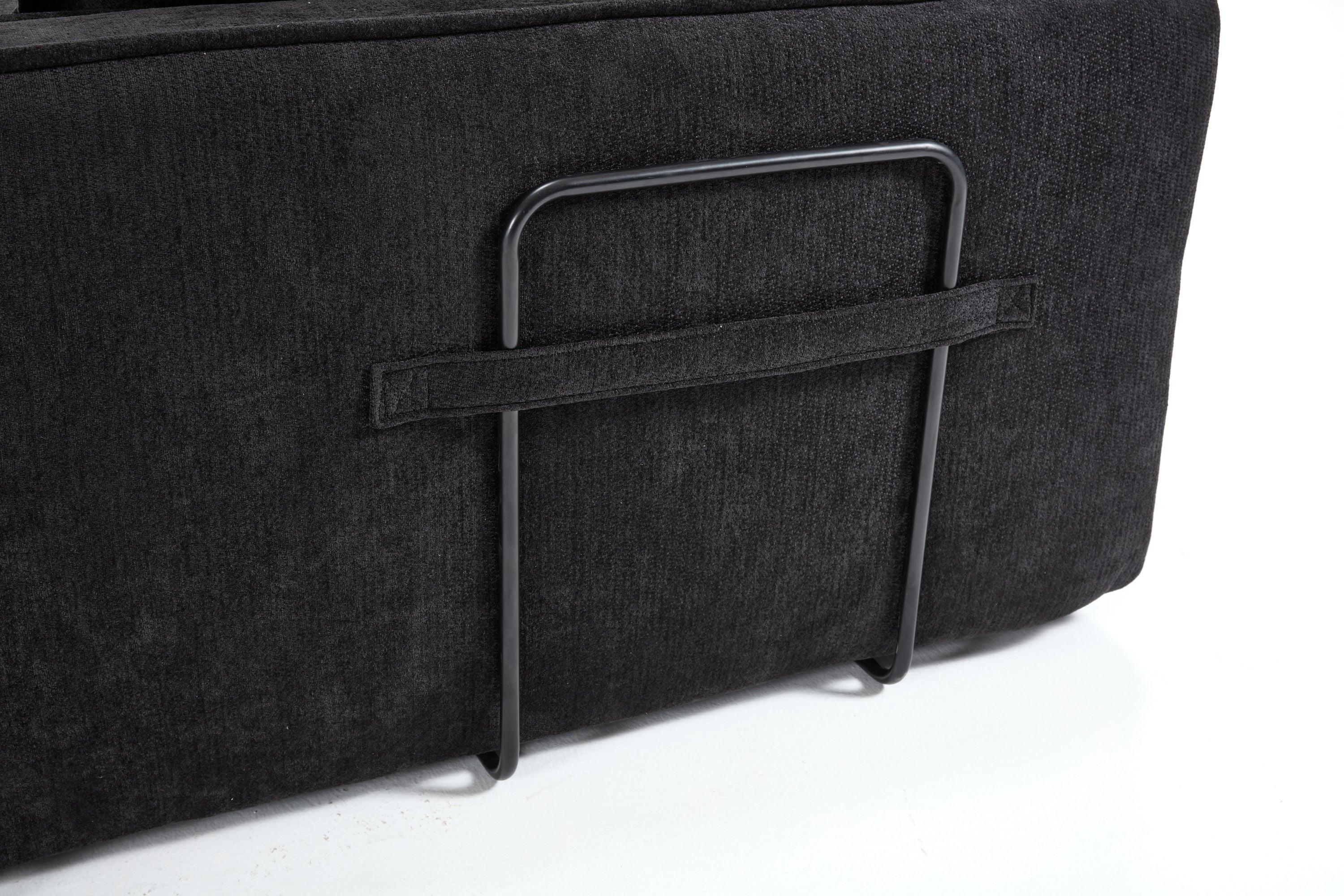 Luxury Minimalist Black Fabric Sectional Sofa with Chaise.