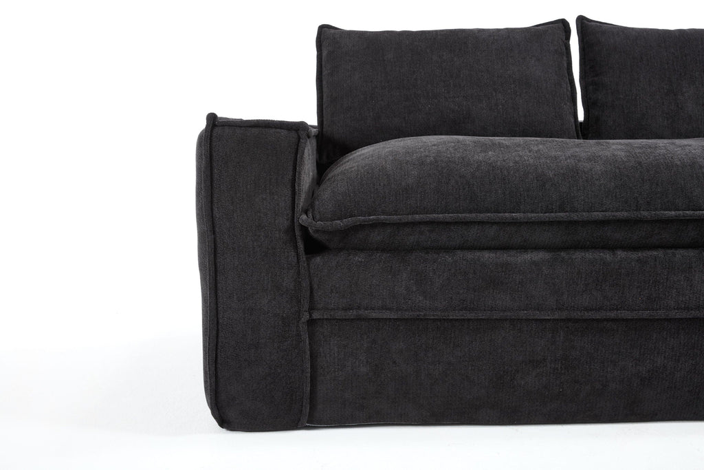 Luxury Minimalist Black Fabric Sectional Sofa with Chaise.
