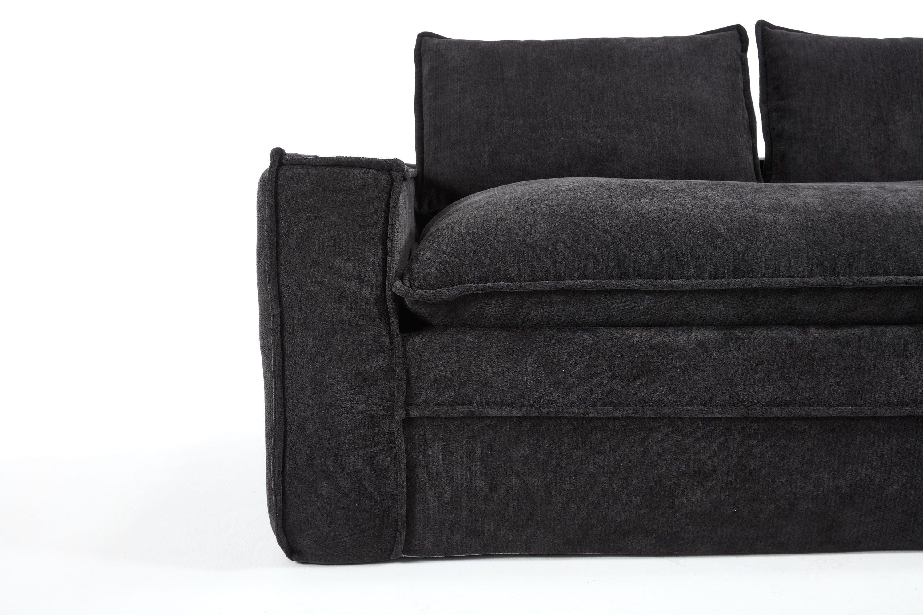 Luxury Minimalist Black Fabric Sectional Sofa with Chaise.
