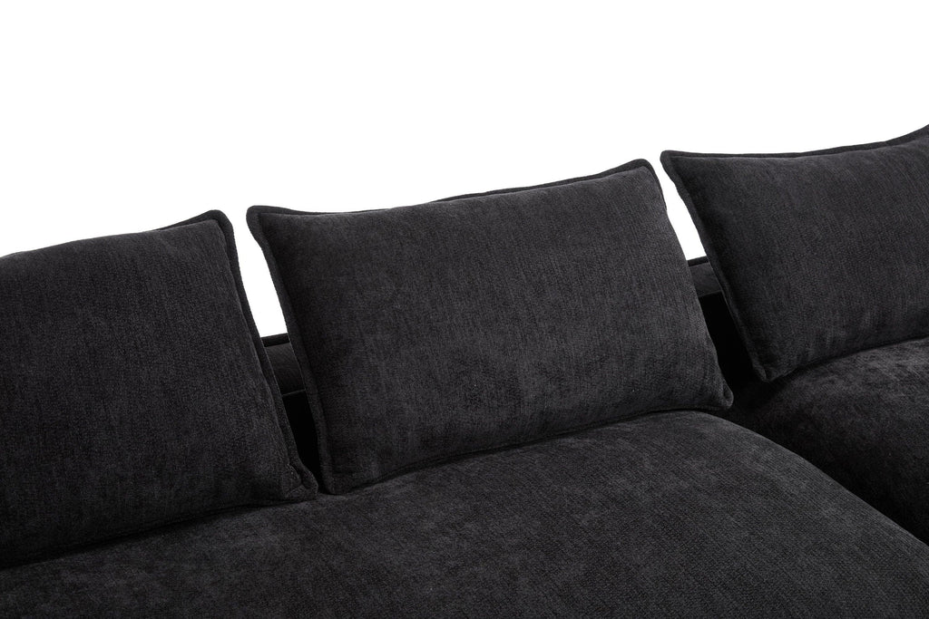 Luxury Minimalist Black Fabric Sectional Sofa with Chaise.