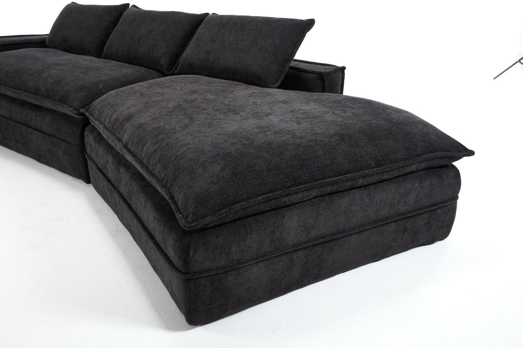 Luxury Minimalist Black Fabric Sectional Sofa with Chaise.