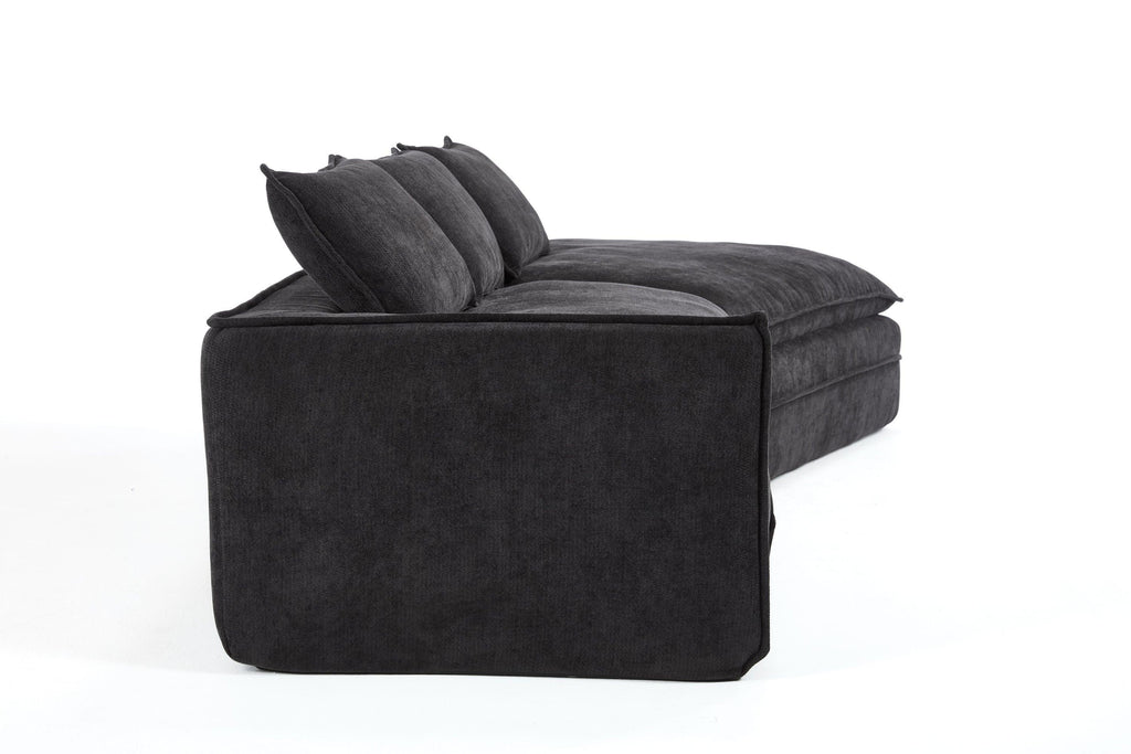 Luxury Minimalist Black Fabric Sectional Sofa with Chaise.
