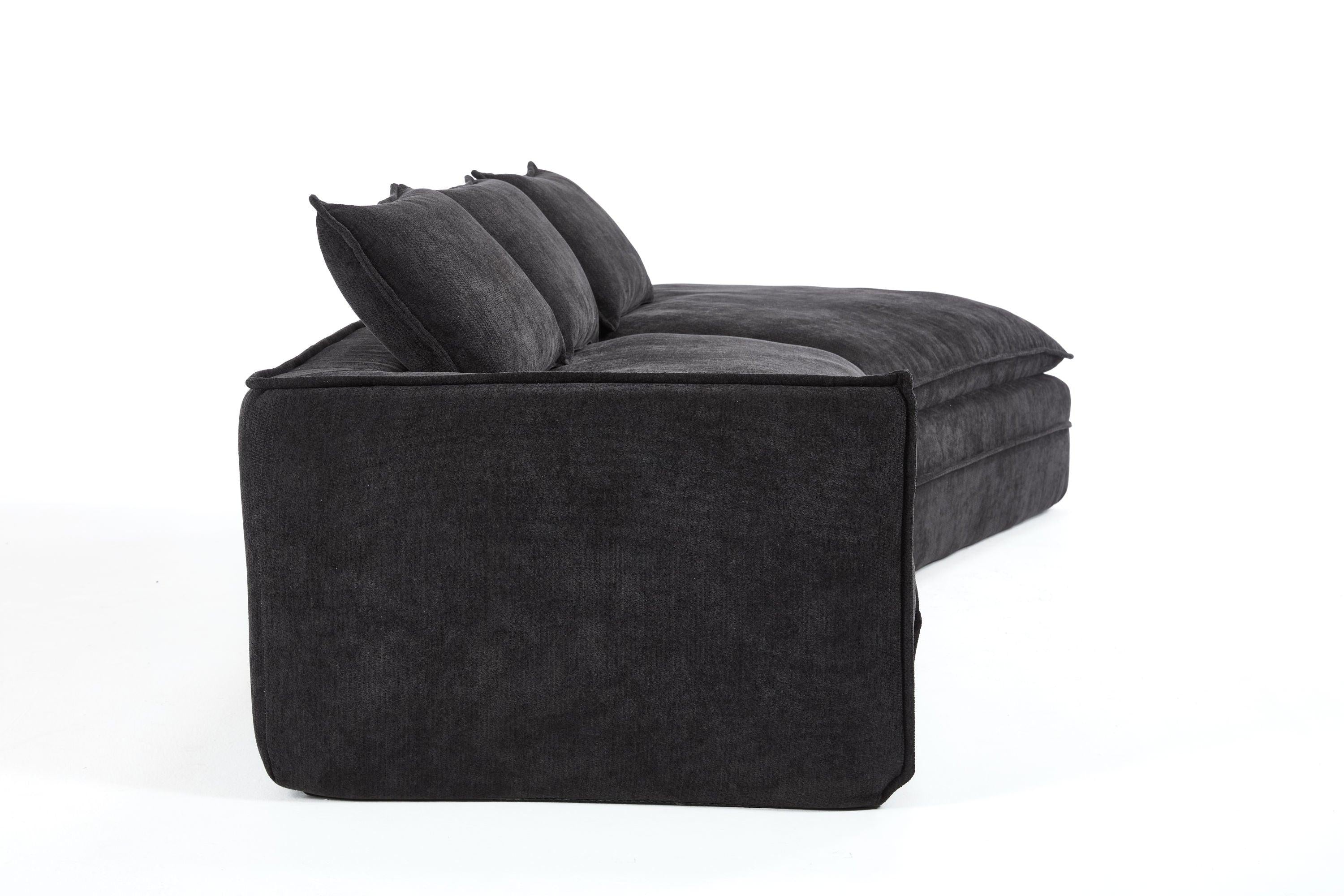 Luxury Minimalist Black Fabric Sectional Sofa with Chaise.