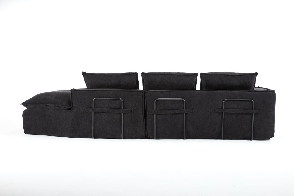 Luxury Minimalist Black Fabric Sectional Sofa with Chaise.