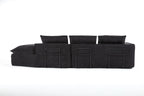 Luxury Minimalist Black Fabric Sectional Sofa with Chaise.