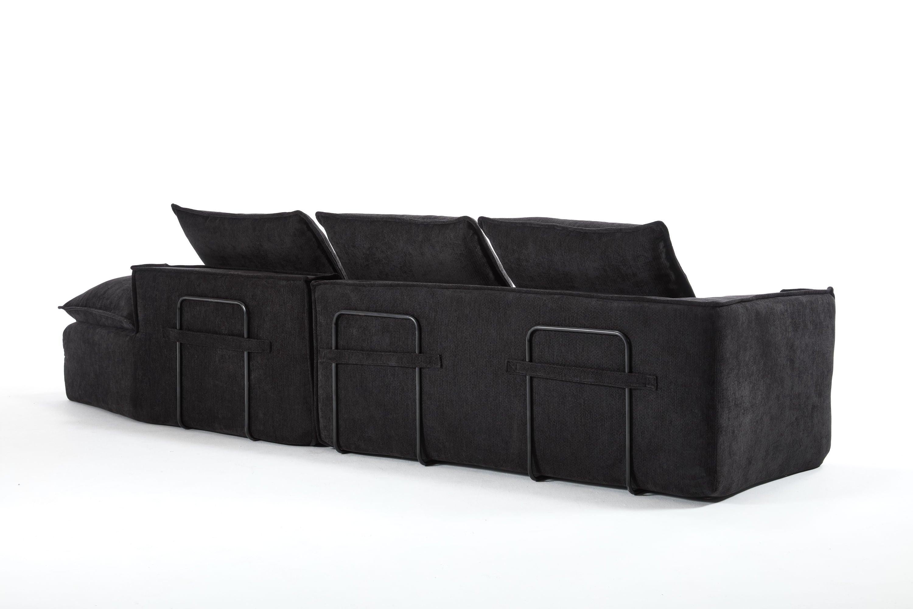 Luxury Minimalist Black Fabric Sectional Sofa with Chaise.