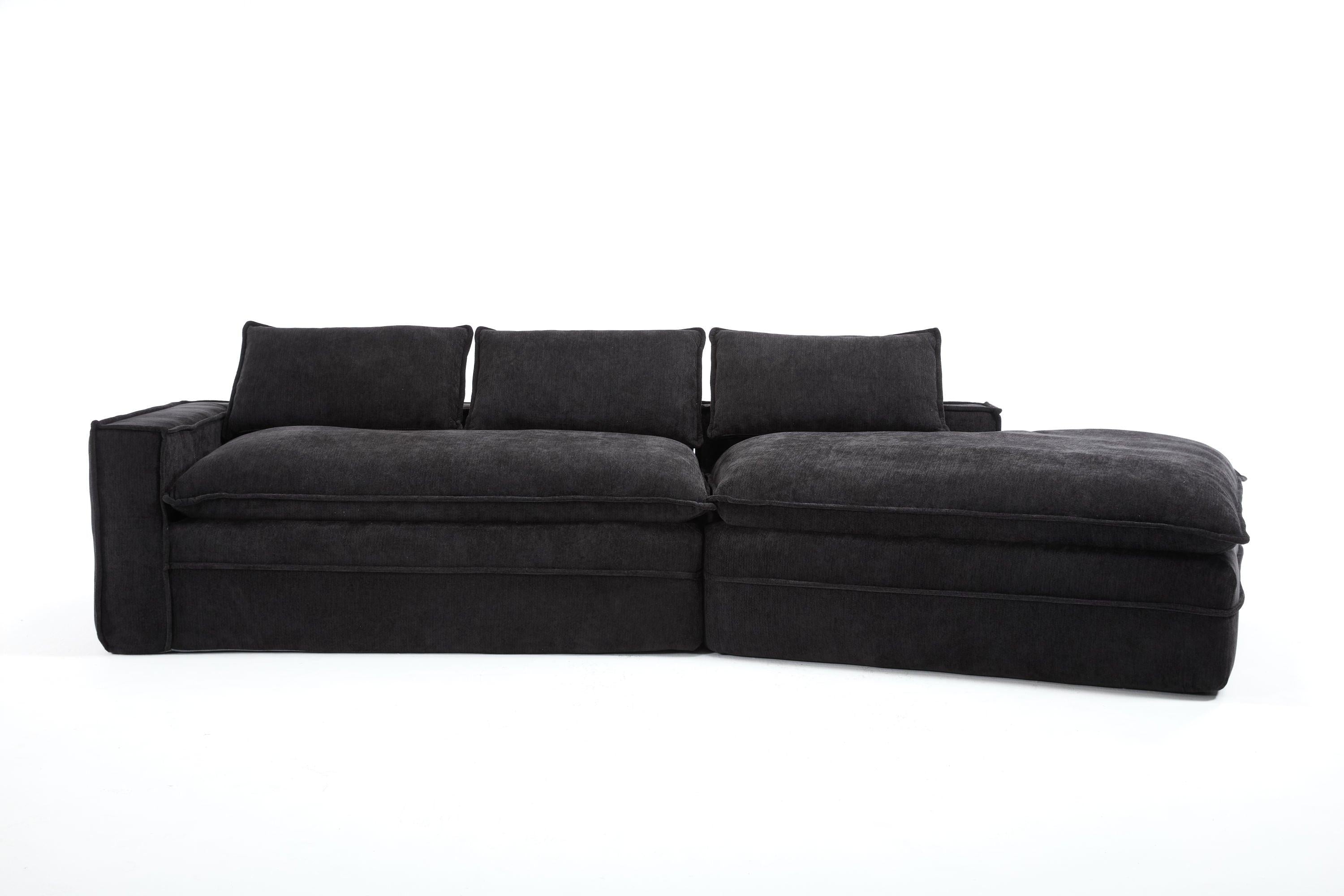 Luxury Minimalist Black Fabric Sectional Sofa with Chaise.