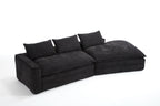 Modern Minimalist Modular Sectional Sofa with Deep Seats and Right Facing Chaise, Black Upholstered Fabric