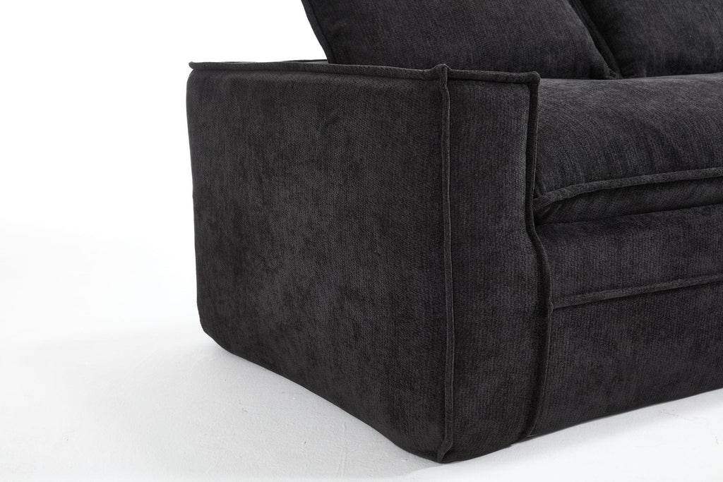 Modern Minimalist Modular Sectional Sofa with Deep Seats and Right Facing Chaise, Black Upholstered Fabric