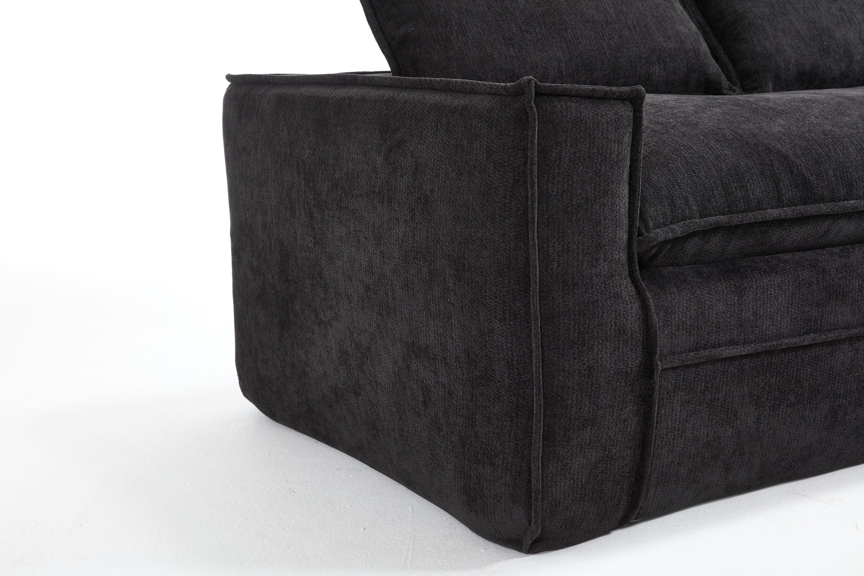 Modern Minimalist Modular Sectional Sofa with Deep Seats and Right Facing Chaise, Black Upholstered Fabric
